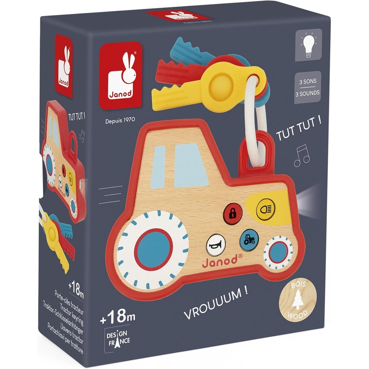 Hochet Interactif Porte-clés Tracteur rouge, JANOD