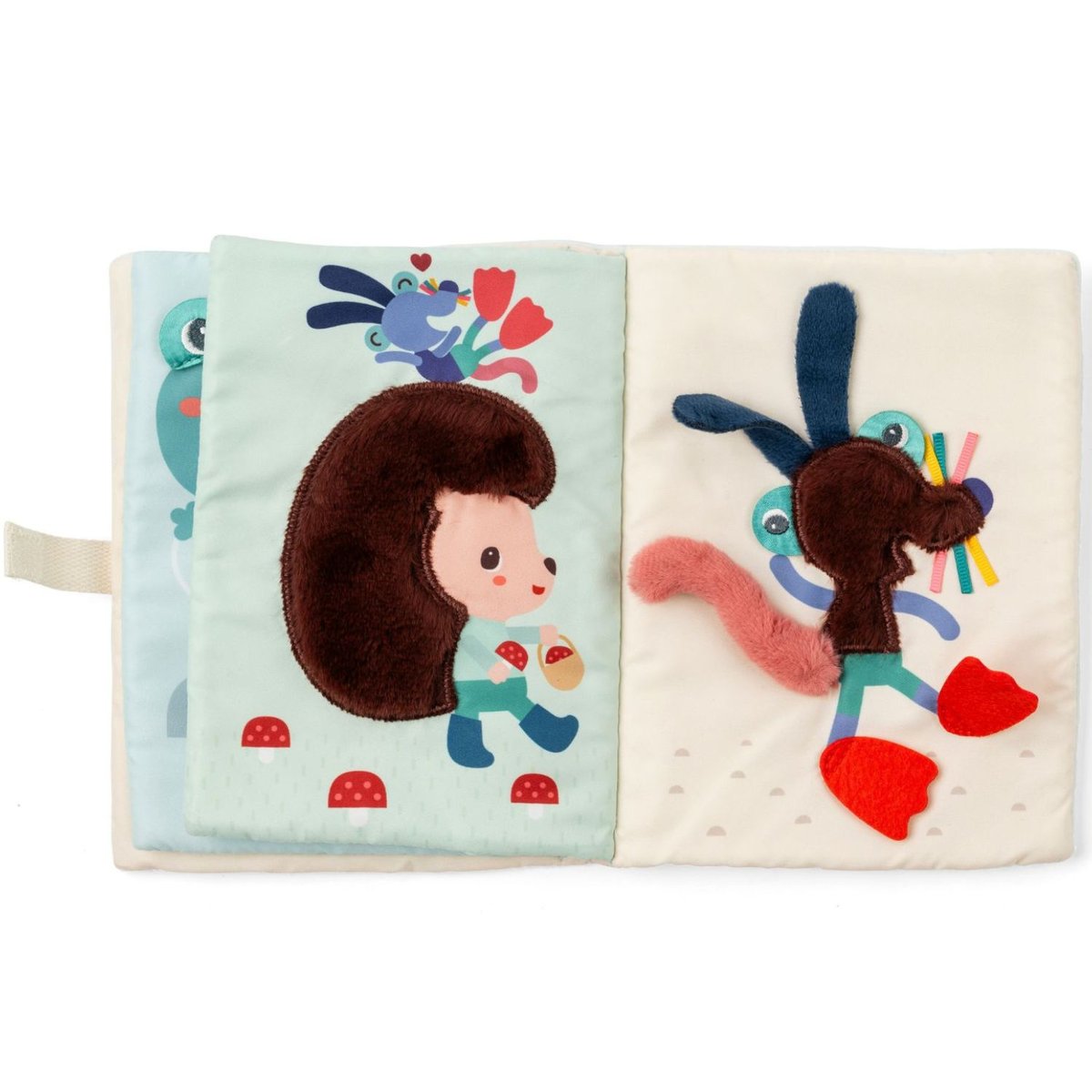 Livre d'activités en tissu bleu, rose, jaune, LILLIPUTIENS