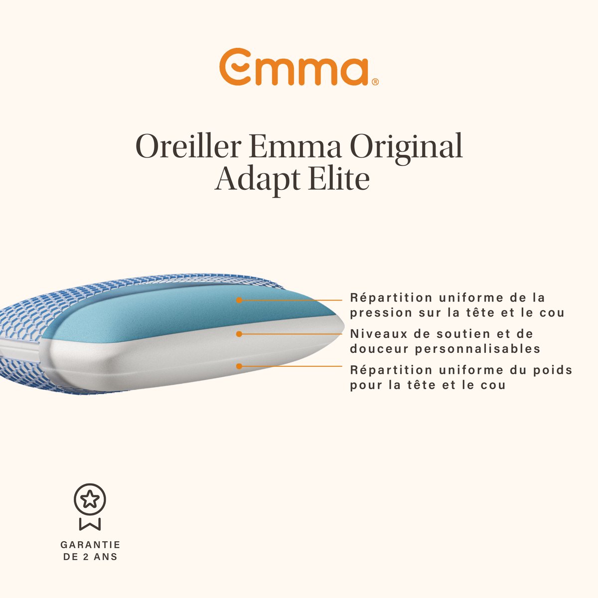 Oreiller Original Adapt Elite | Mémoire de Forme blanc, EMMA