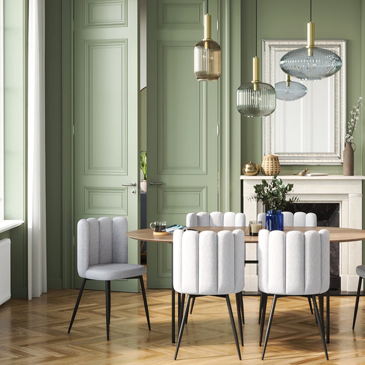 Lot de 2 chaises en tissu et pieds en métal - ROSY gris chiné, MAISON PAVANE