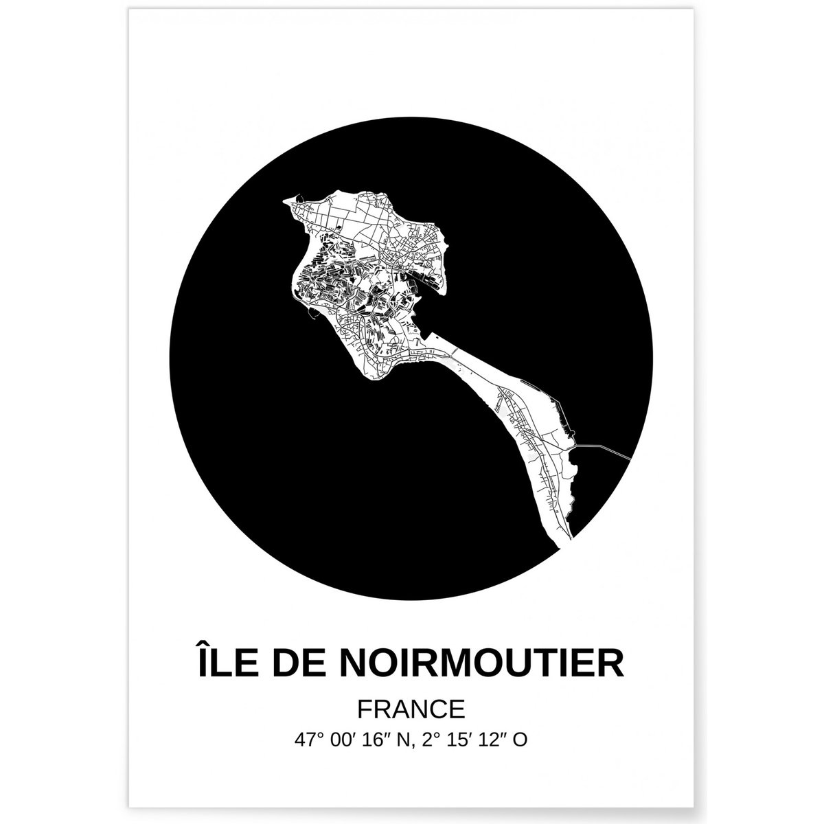 Affiche Carte Île de Noirmoutier blanc, L'AFFICHERIE