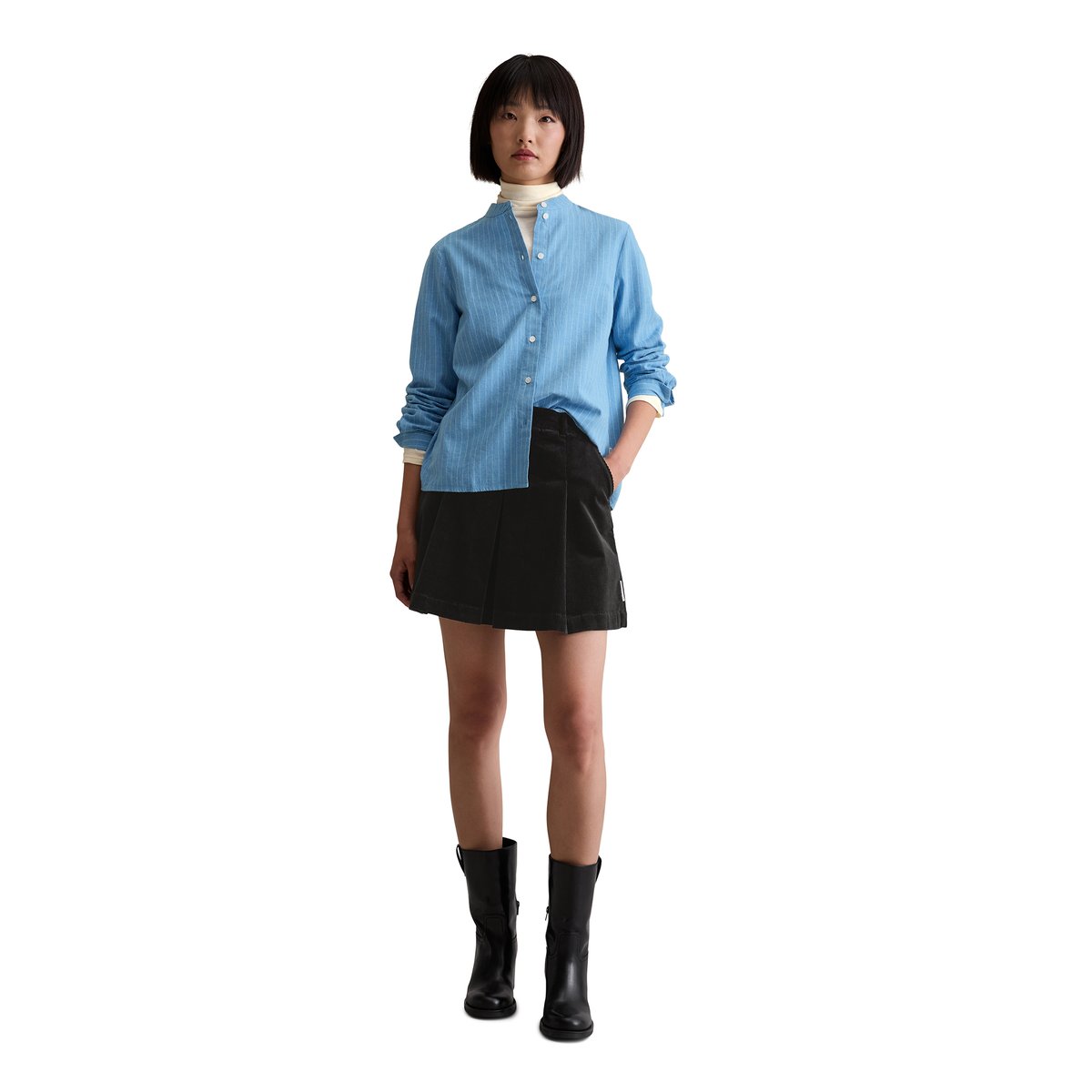 Blouse avec détail de plis regular en pur coton bio bleu clair, MARC O’POLO DENIM