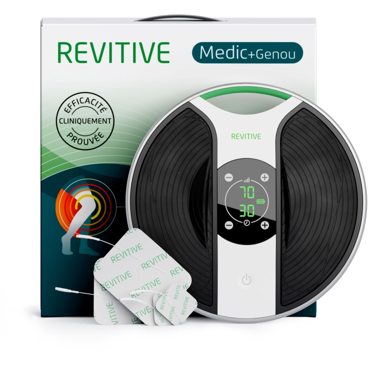 Stimulateur circulatoire Medic genou blanc + noir, REVITIVE