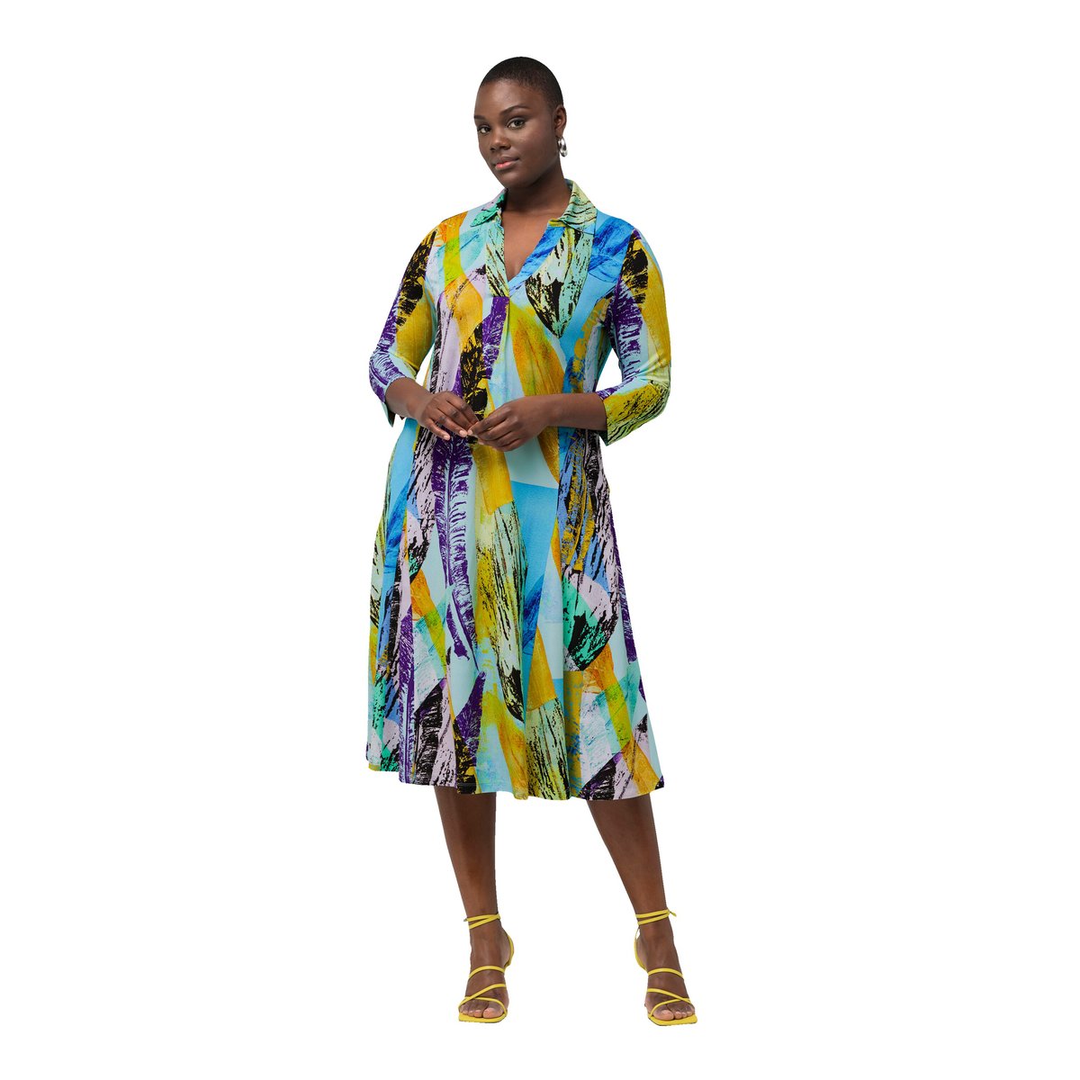 Robe en tissu fluide slinky. Décolleté en V pistache, ULLA POPKEN