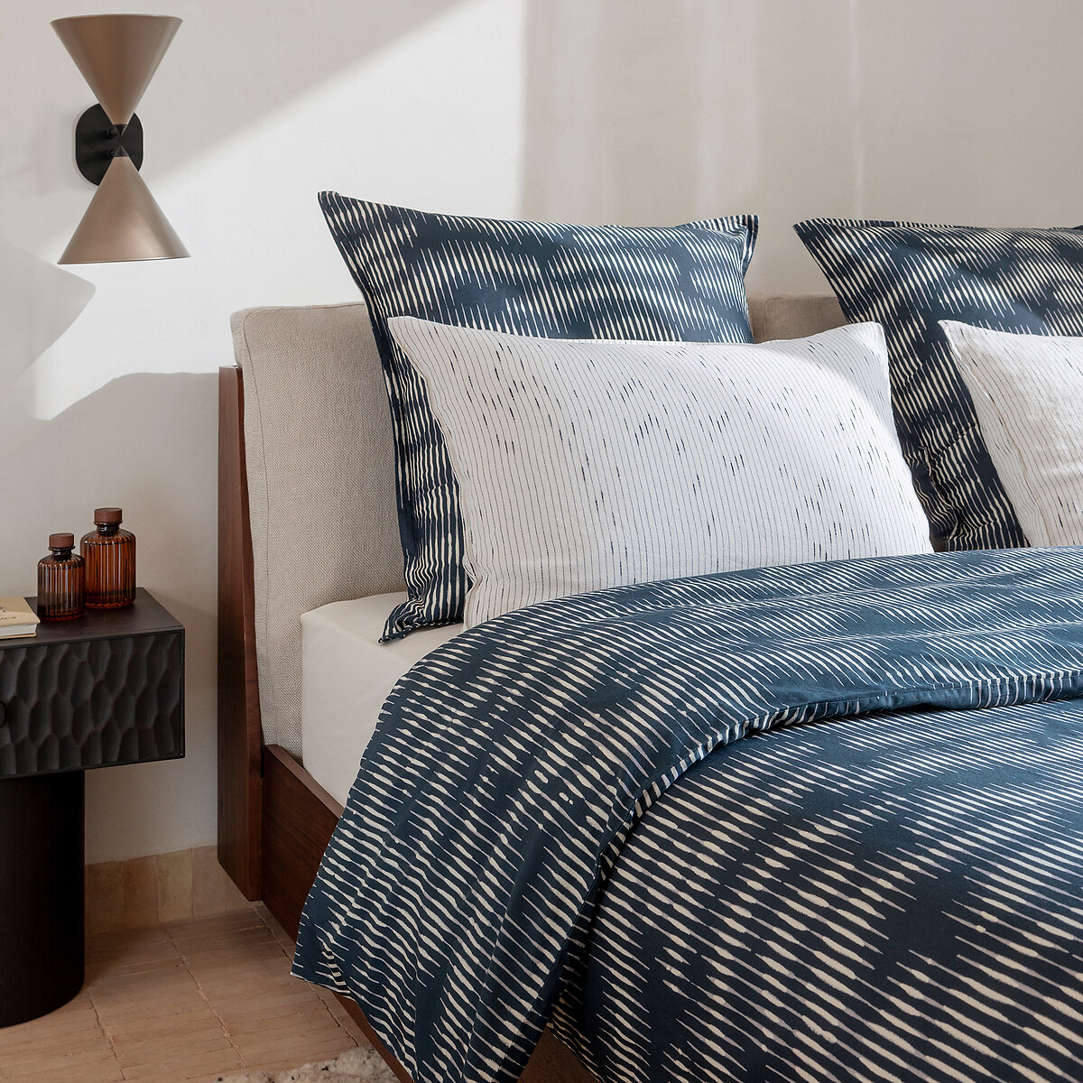 Taie d'oreiller en satin de coton lavé, VITTORE bleu nuit, AM.PM