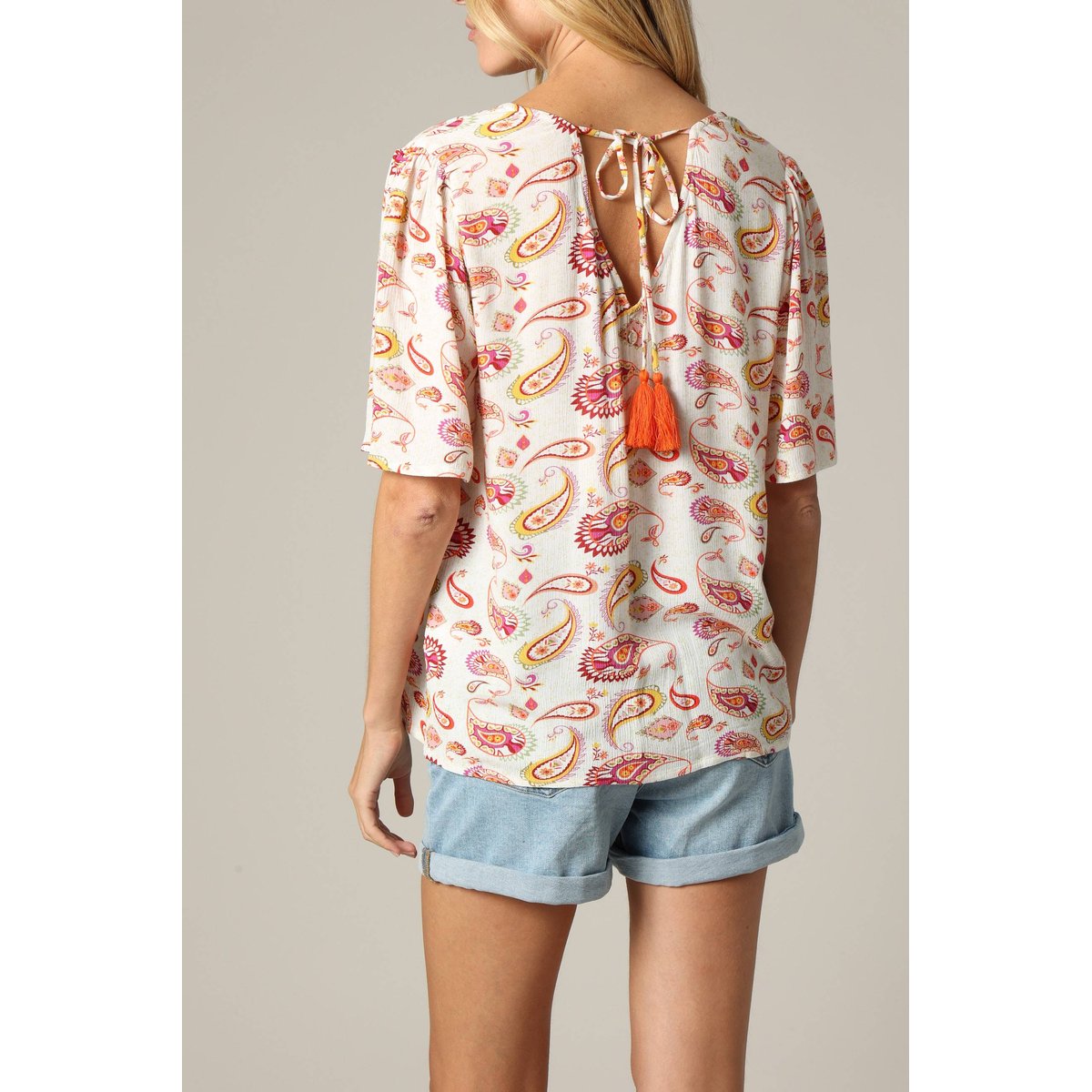 Blouse ample bohème en crêpe avec col v et manches papillon TALMI off white, DEELUXE
