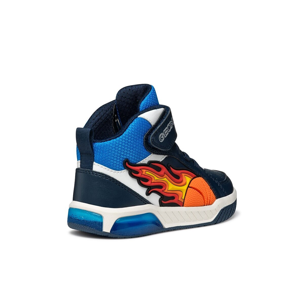 Kids Inek Breathable High Top LED Trainers navy/orange, GEOX