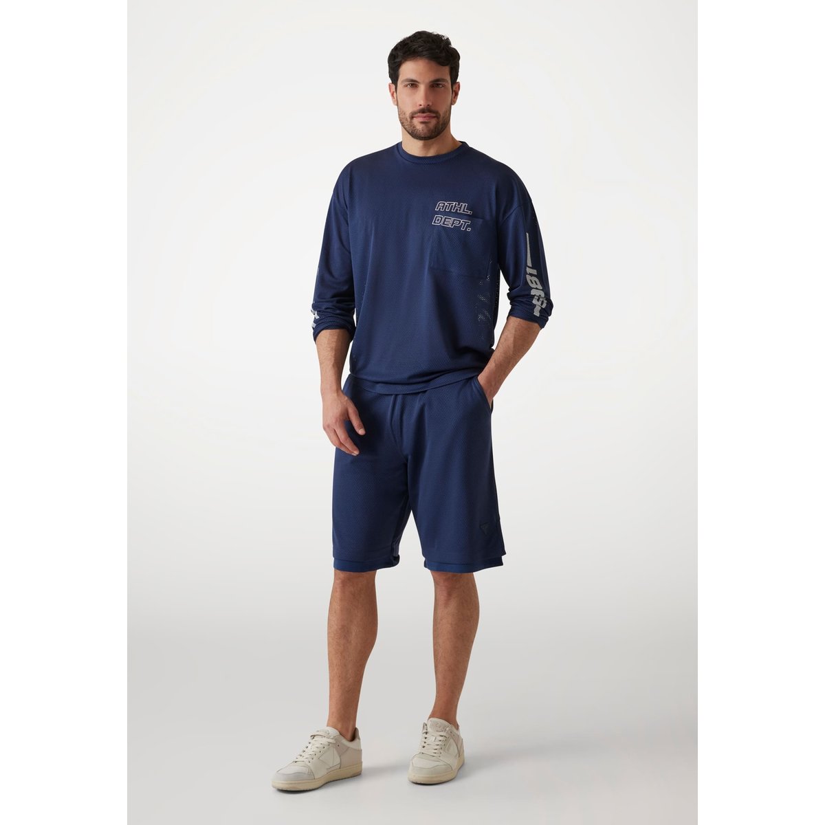T-Shirt Mesh Oversize bleu foncé, GUESS