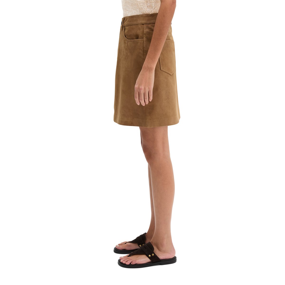 Mini-jupe en cuir regular en cuir de chèvre velours doux marron, MARC O'POLO