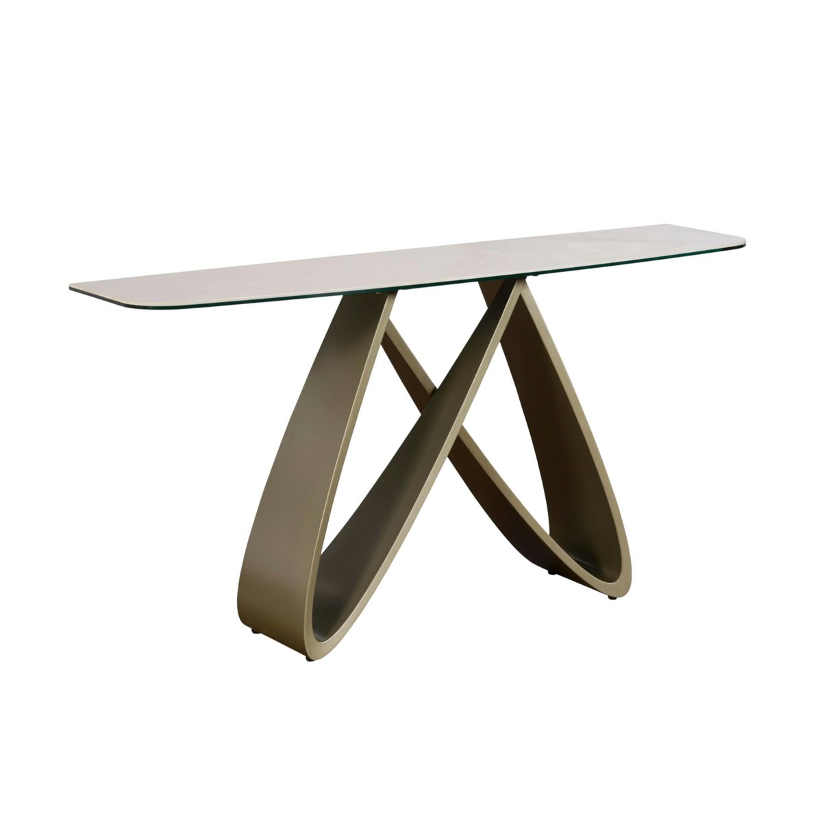 Console d'entrée céramique brillante et pied graphique SYRA beige, PIER IMPORT