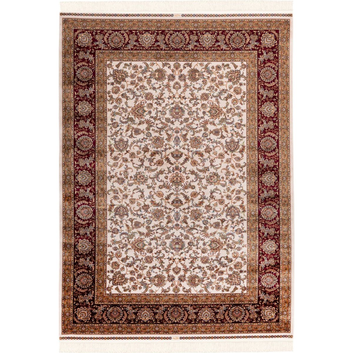 Tapis rectangulaire motif oriental crème beige à bordure bordeaux, ARTE ESPINA