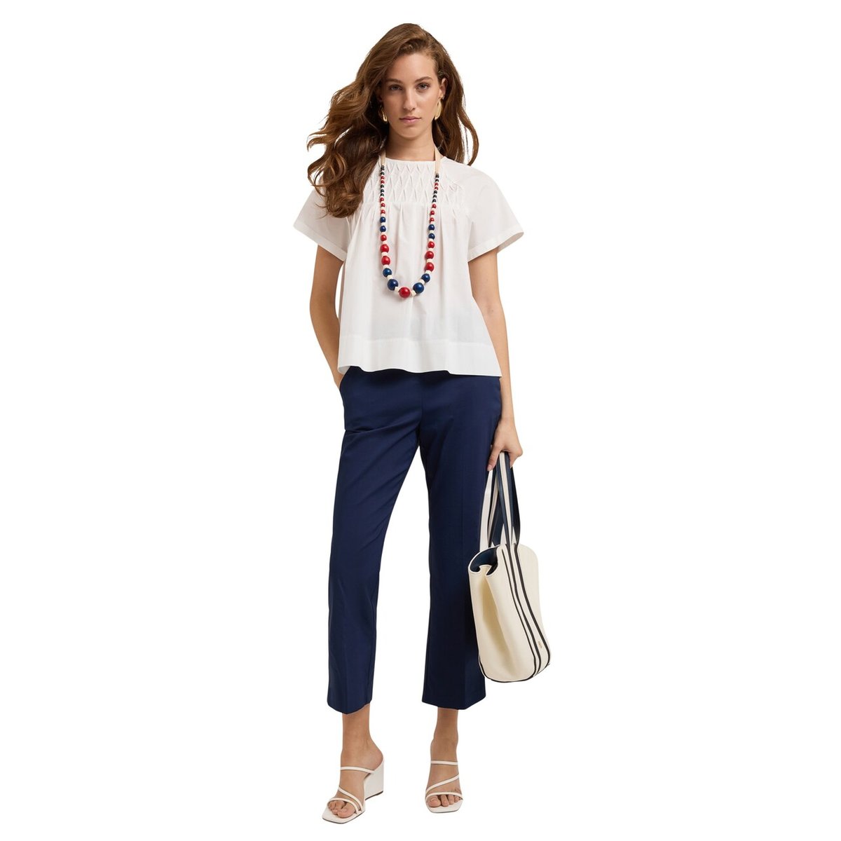 Pantalon kick flare en coton technique bleu, MOTIVI