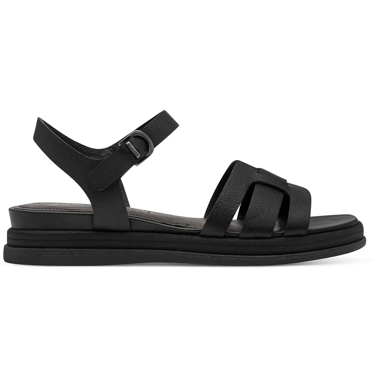 Sandales plates en cuir noir, TAMARIS