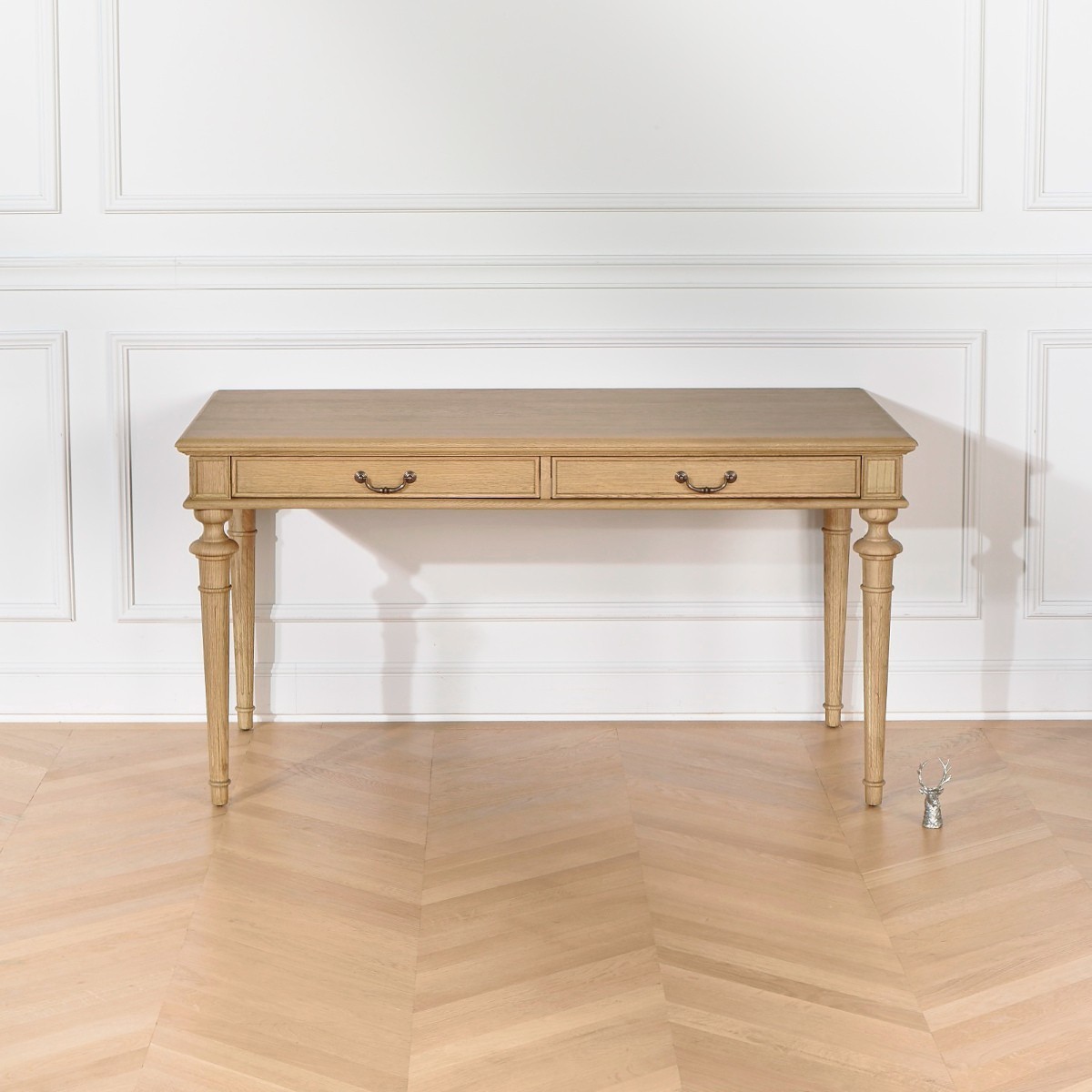 Bureau style shabby chic, plateau en chêne, 2 tiroirs YVAN marron, ROBIN DES BOIS
