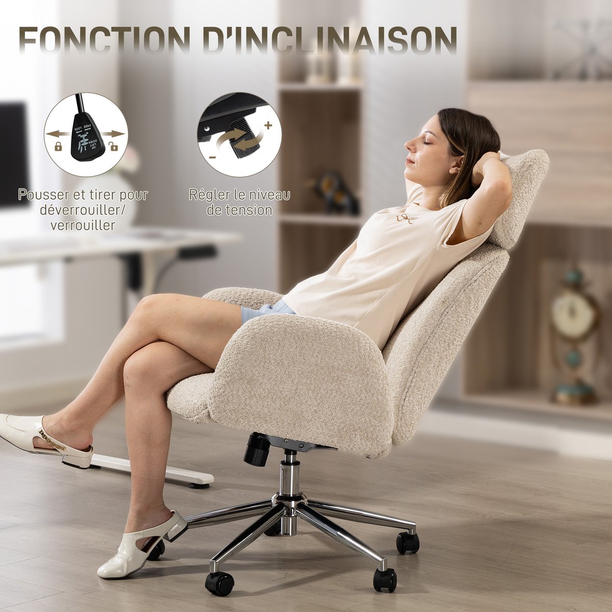 Chaise de bureau Polyester Gris clair gris clair, HOMCOM