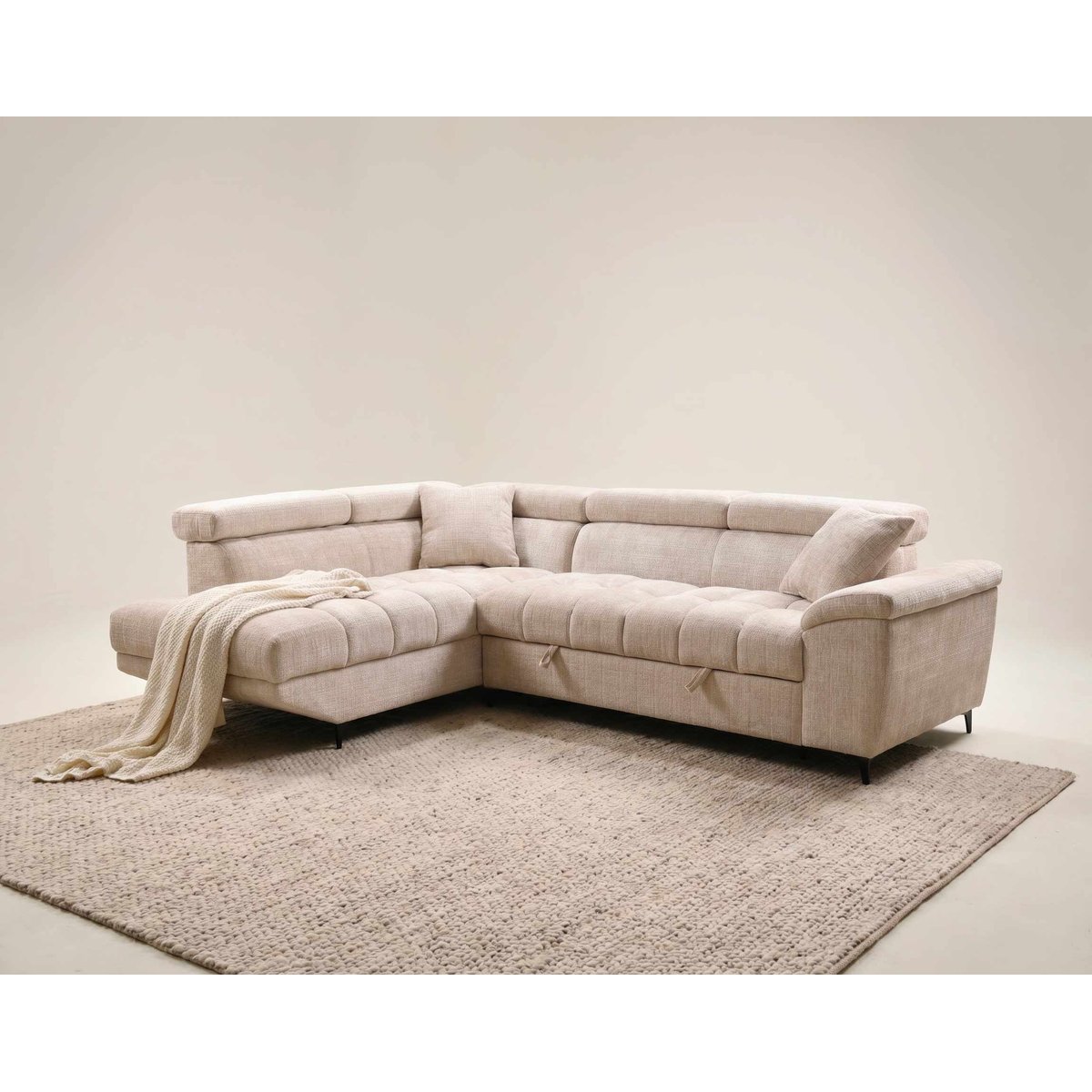 Canapé angle gauche convertible velours texturé, CAMILLE beige, BEST MOBILIER