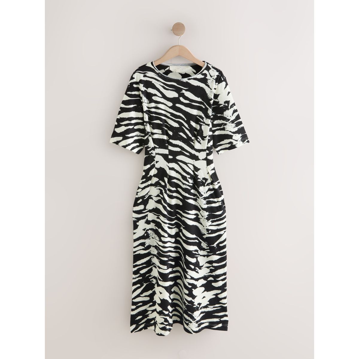 Robe midi à manches courtes en lin mélangé animal monochrome, NEXT