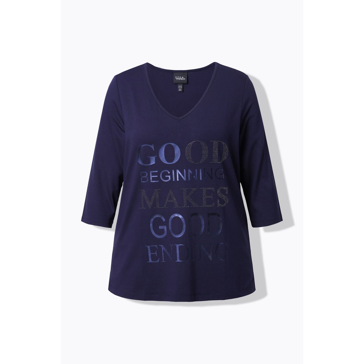 T-shirt décolleté V et manches 3/4 marine, ULLA POPKEN