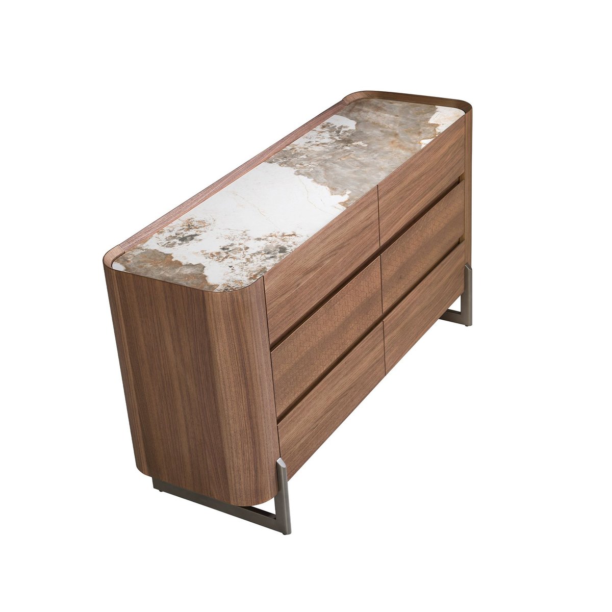 Commode en noyer et acier foncé métallisé avec plateau en marbre de porcelaine blanc | acier foncé | noyer, ANGEL CERDA