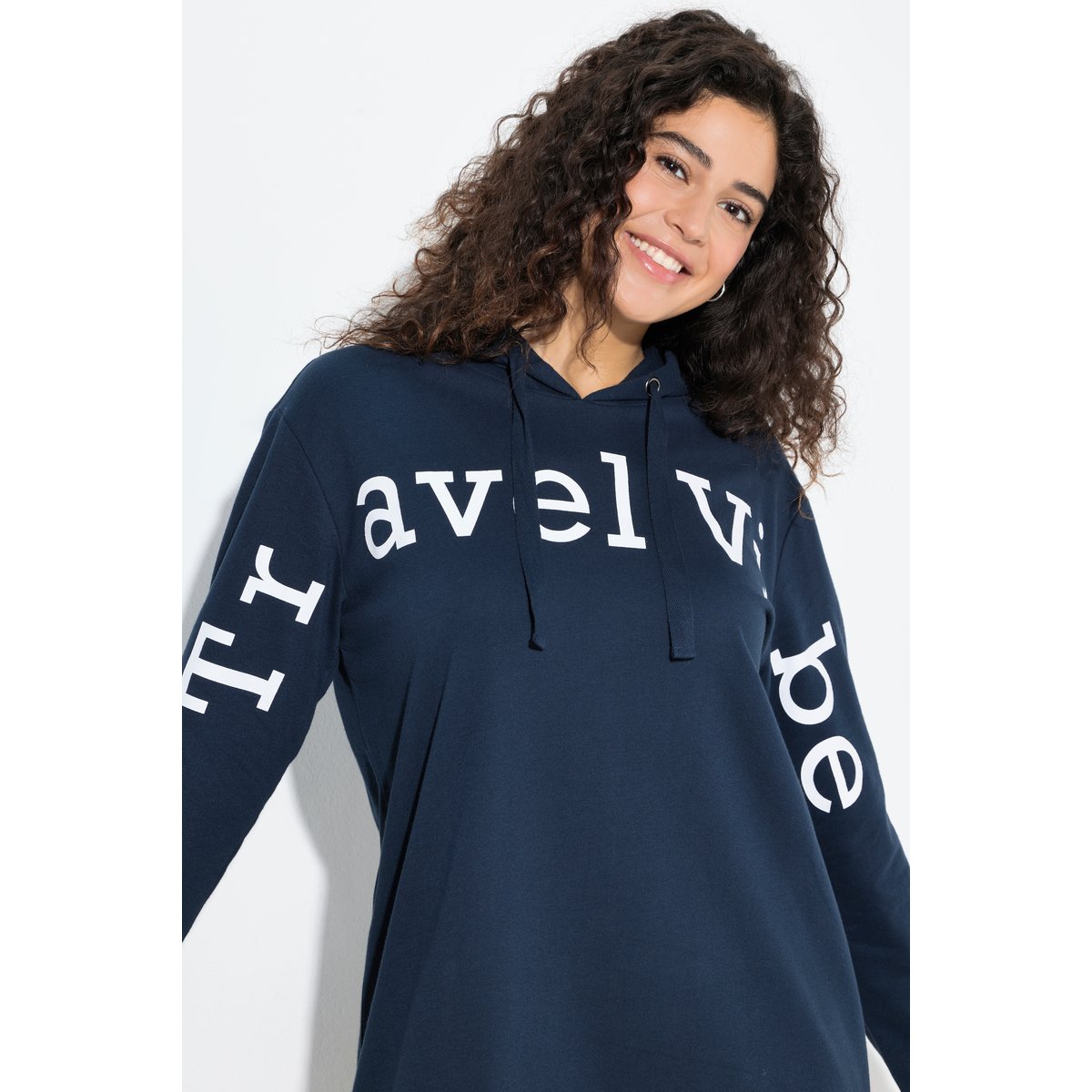 Robe midi en molleton, message format XL marine, ULLA POPKEN