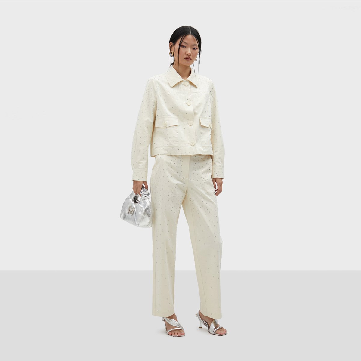 Pantalon droit avec strass ecru, LOLA CASADEMUNT