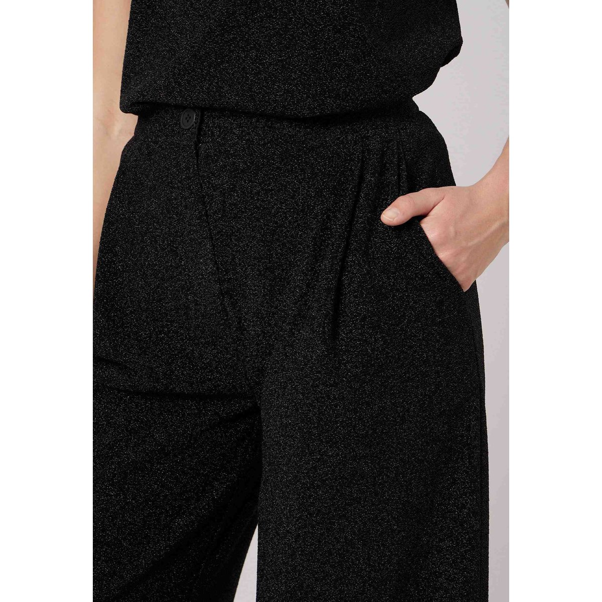 Pantalon large femme en tissu brillant GLORIA black, DEELUXE