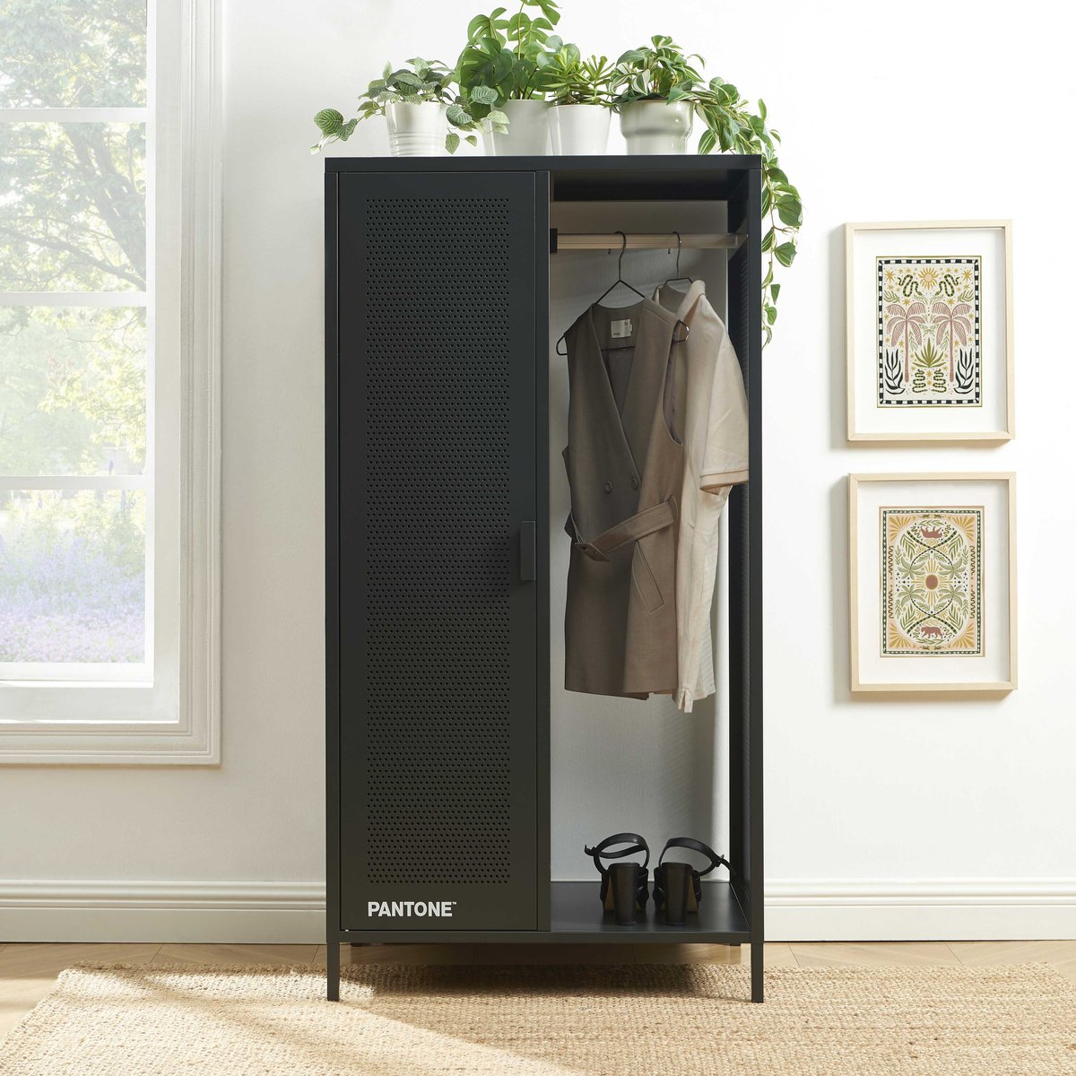Vestiaire en acier avec penderie gris anthracite, PANTONE