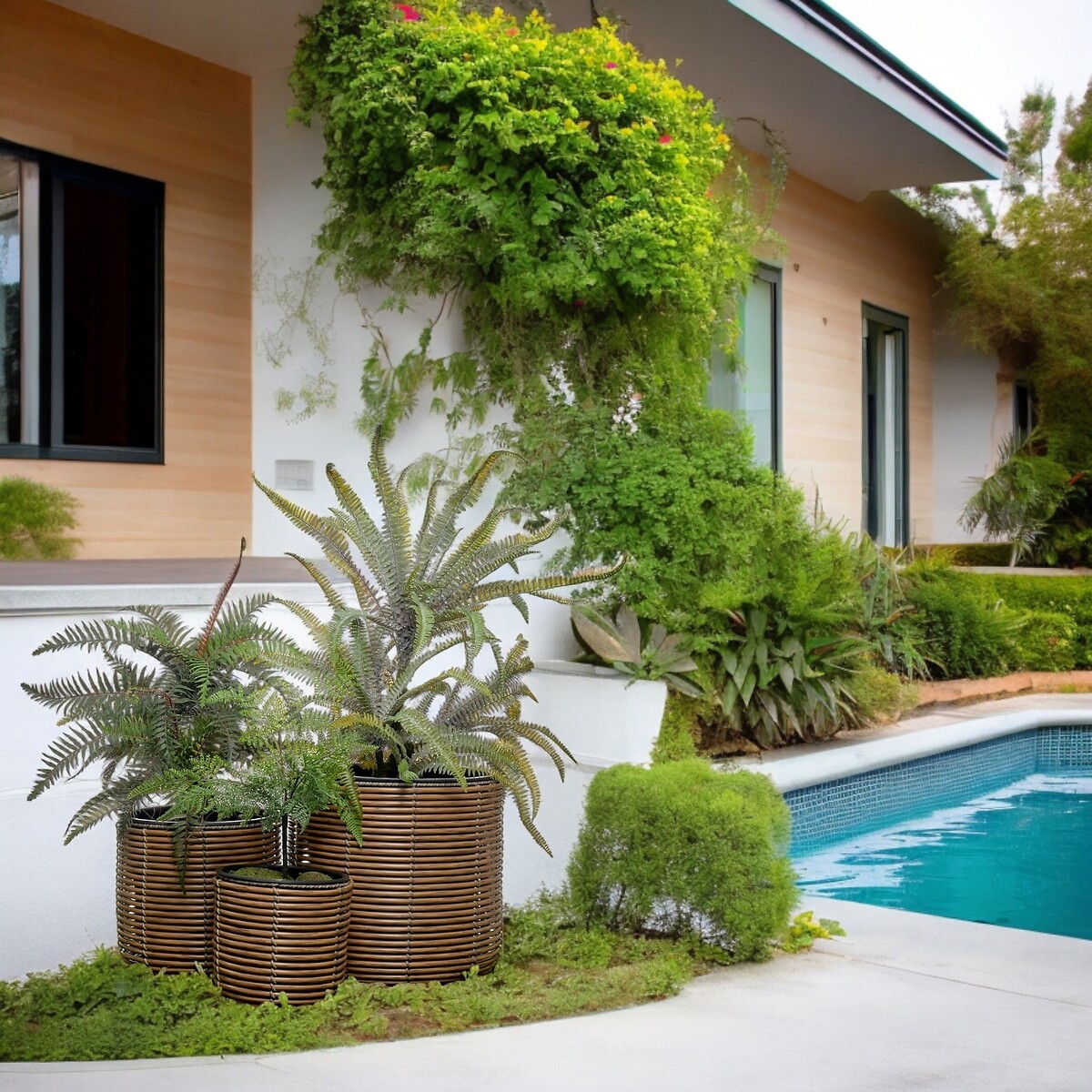 Conjunto vasos em polyrattan, BORGHESI natural, BORGHESI