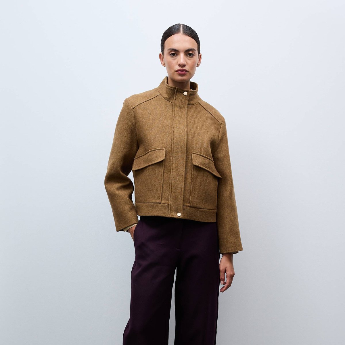 Blouson uni boutonné contenant de la laine vieil or, MONOPRIX