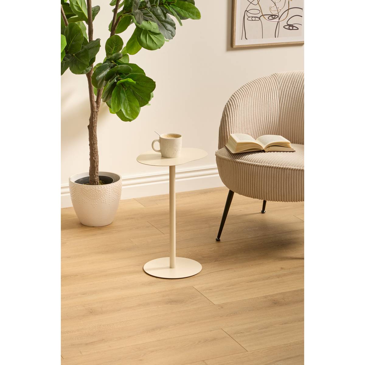 Table d'appoint en métal plateau organique SORA beige, ATMOSPHERA