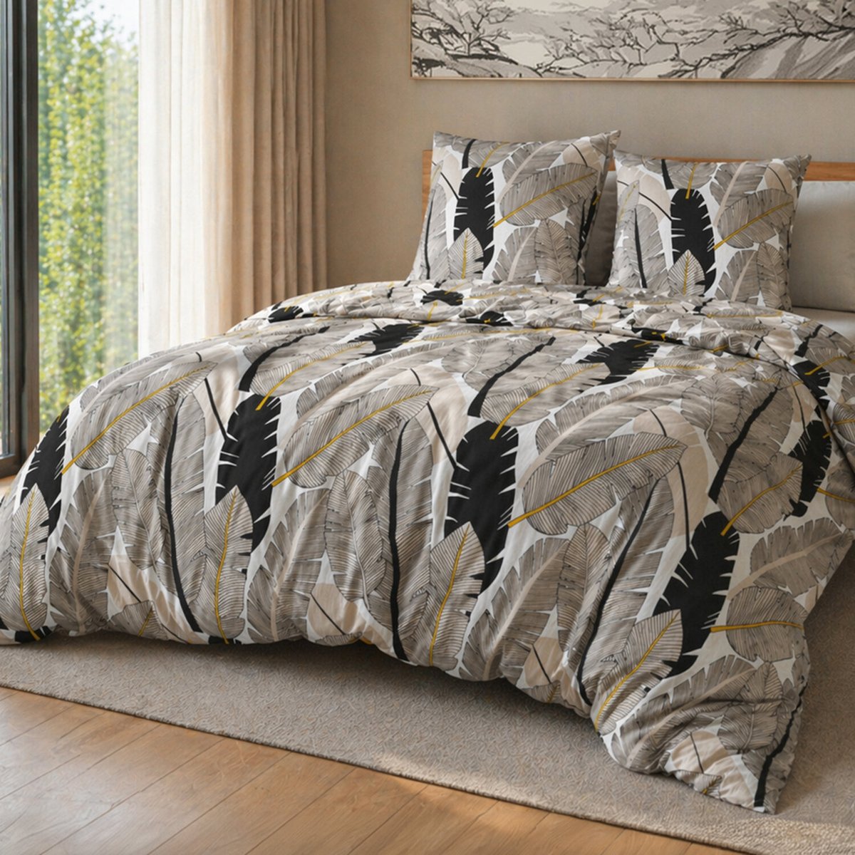 Parure housse de couette avec taie(s) en microfibre motif plume, PLUMETI multicolore, C DESIGN HOME TEXTILE
