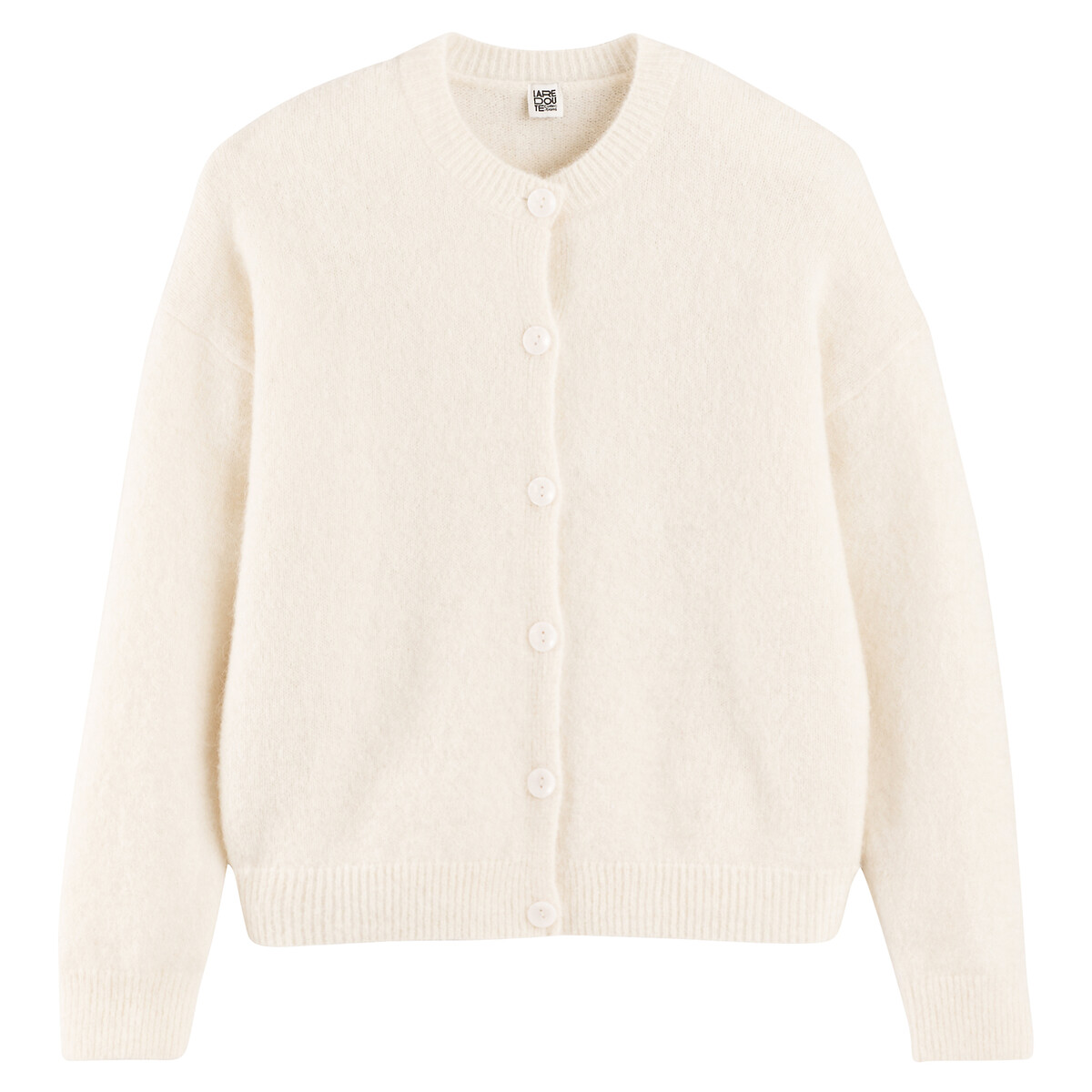 Wool Blend Cardigan with Crew Neck ivory, LA REDOUTE COLLECTIONS