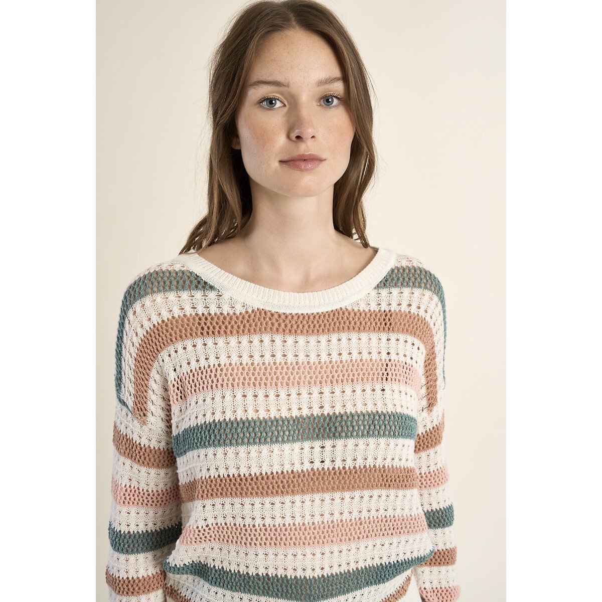 Pull rayé manches longues vert/rose, MOLLY BRACKEN