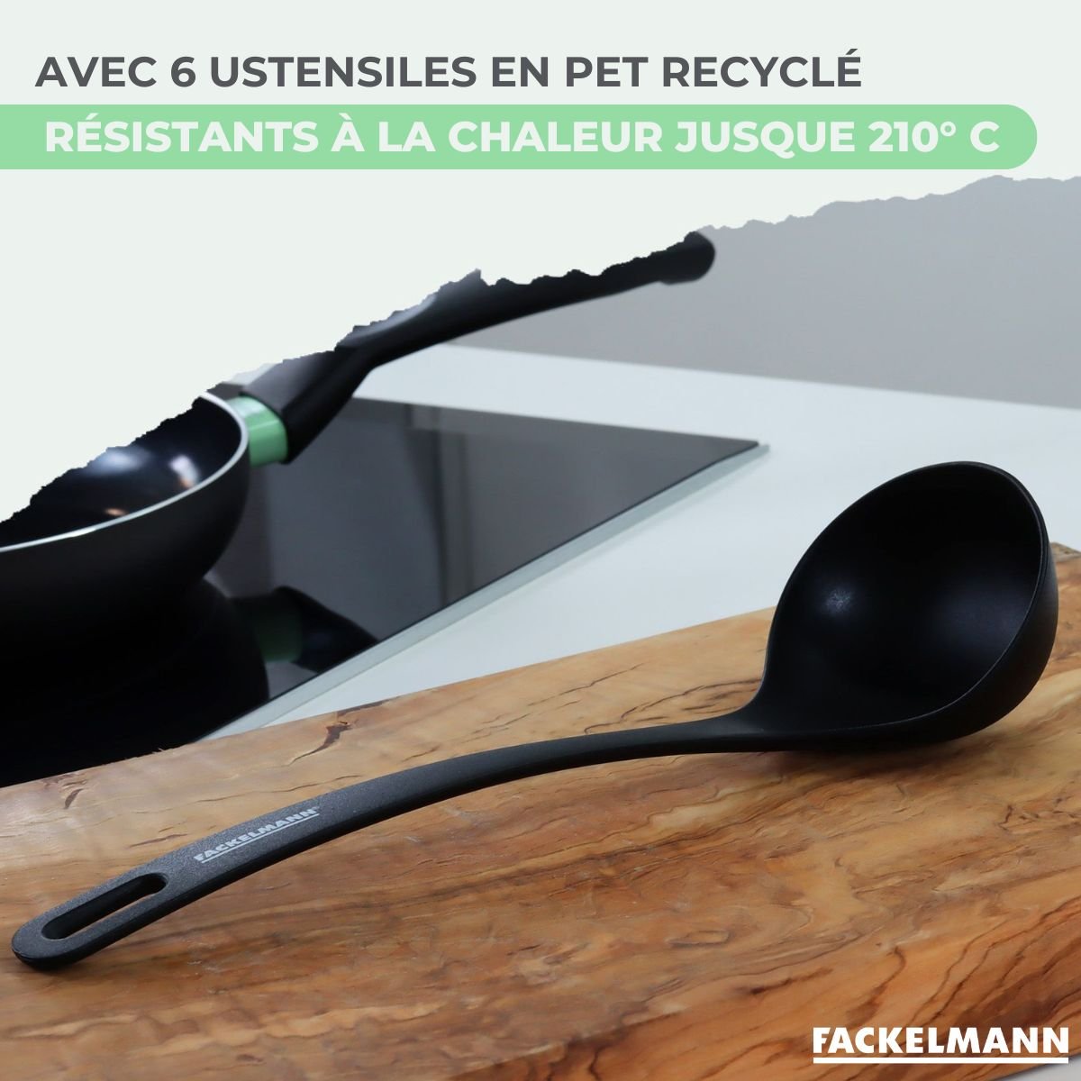 Set poêle antiadhésive céramique 16 cm et 6 ustensiles BRANDAO noir|vert, FACKELMANN