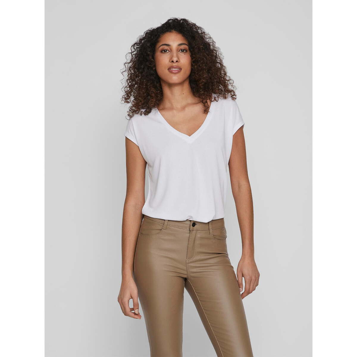 Tee shirt col v manches courtes blanc, VILA