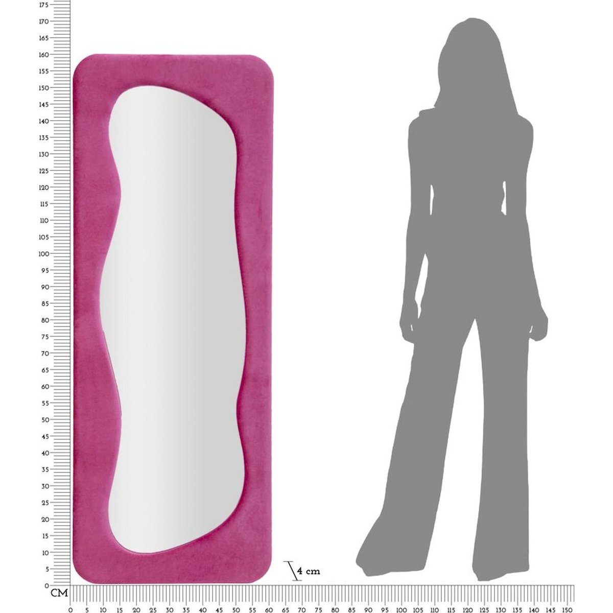 Miroir mural ondulé au cadre en velours GLAM fuchsia, RECOLLECTION
