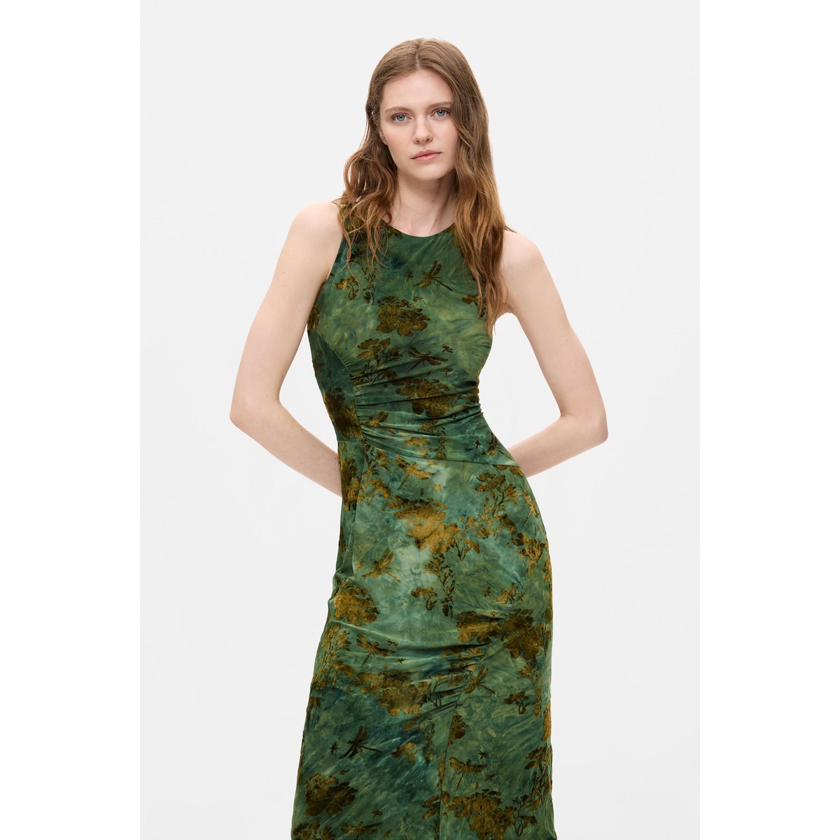Robe midi floquée vert, DESIGUAL