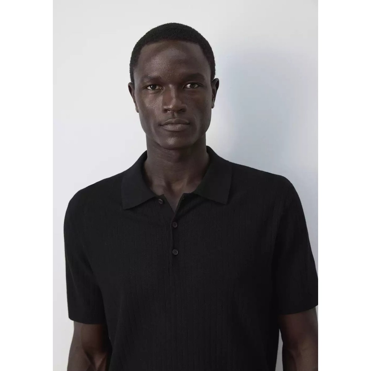 Polo maille fine côtelée noir, MANGO MAN