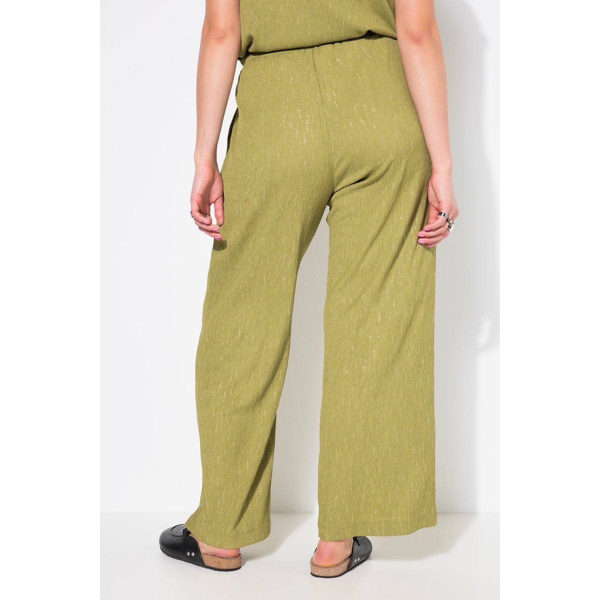Pantalon en crêpe effet brillant vert mousse, STUDIO UNTOLD