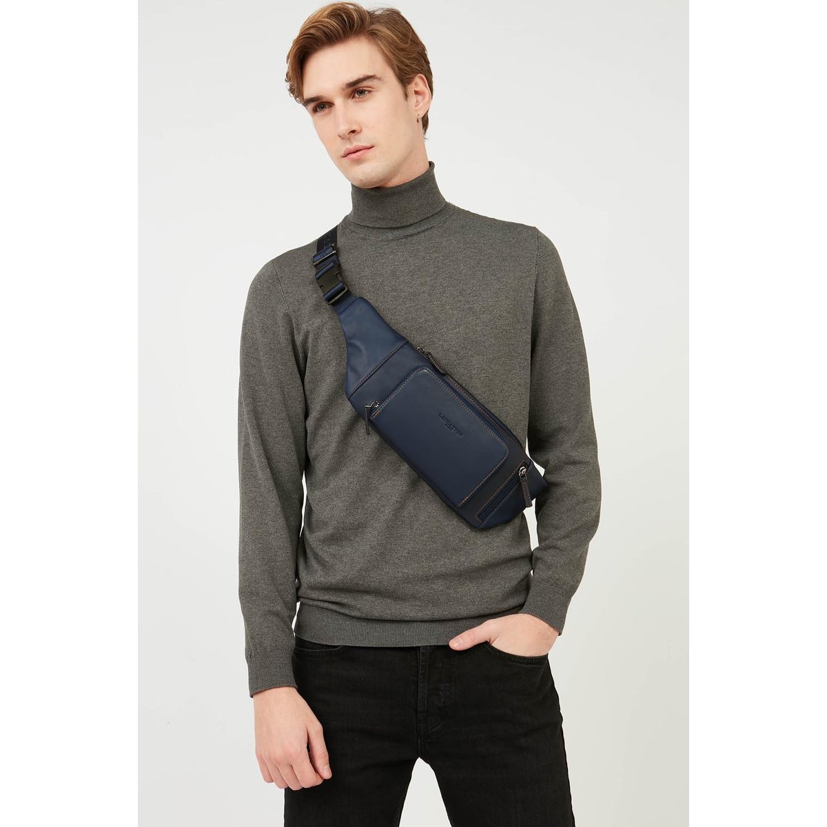 Sac banane SOFT VINTAGE HOMME bleu foncé - camel, LANCASTER