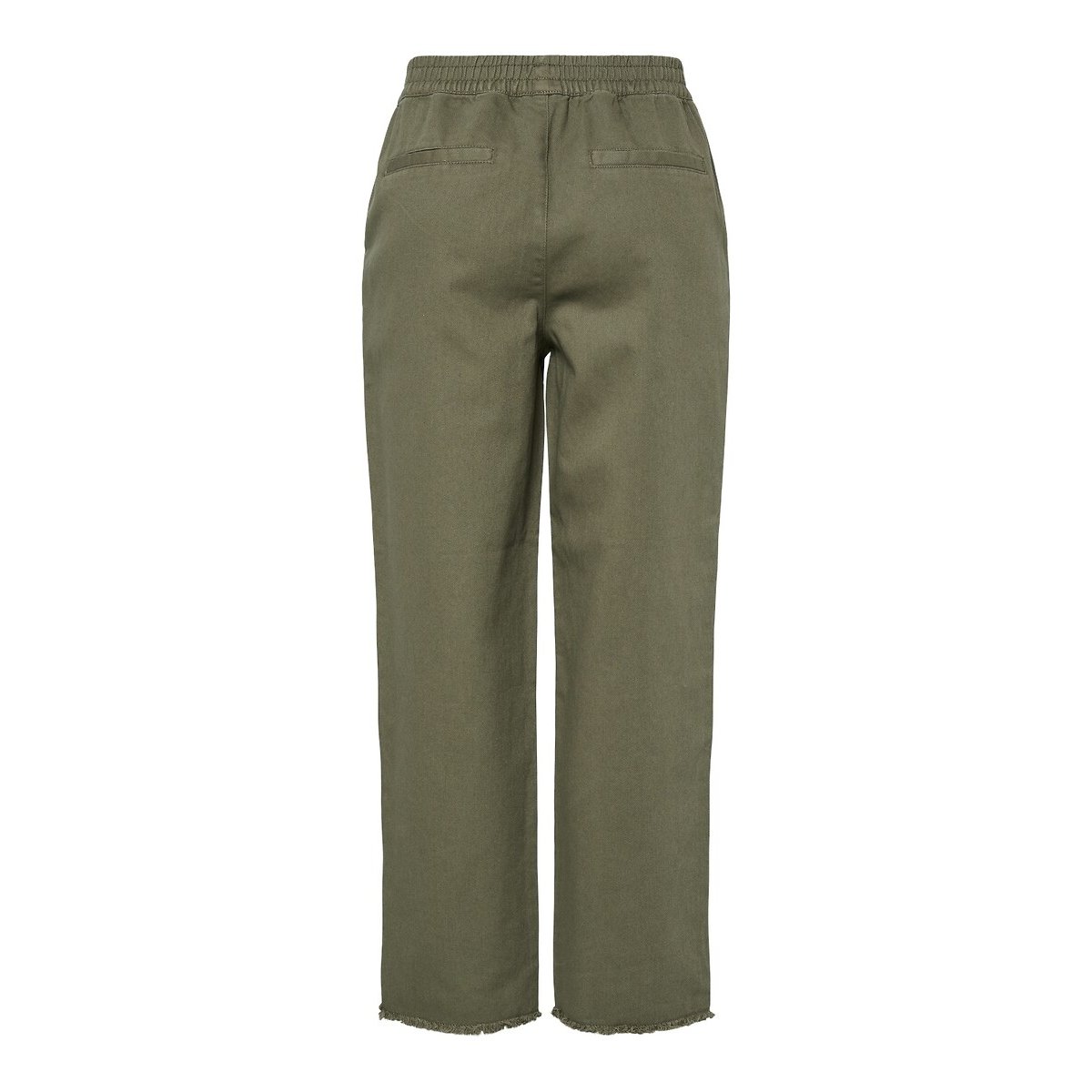 Pantaloni a gamba dritta con frange, vita alta kaki, PIECES