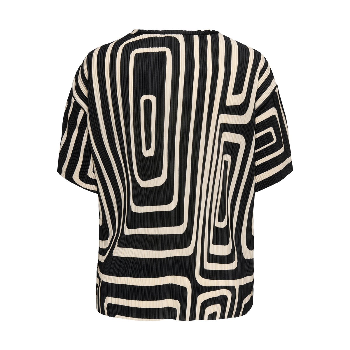 Top écru et noir plissé pourvu d'un motif géométrique et d'un col rond noire - black, ONLY CARMAKOMA
