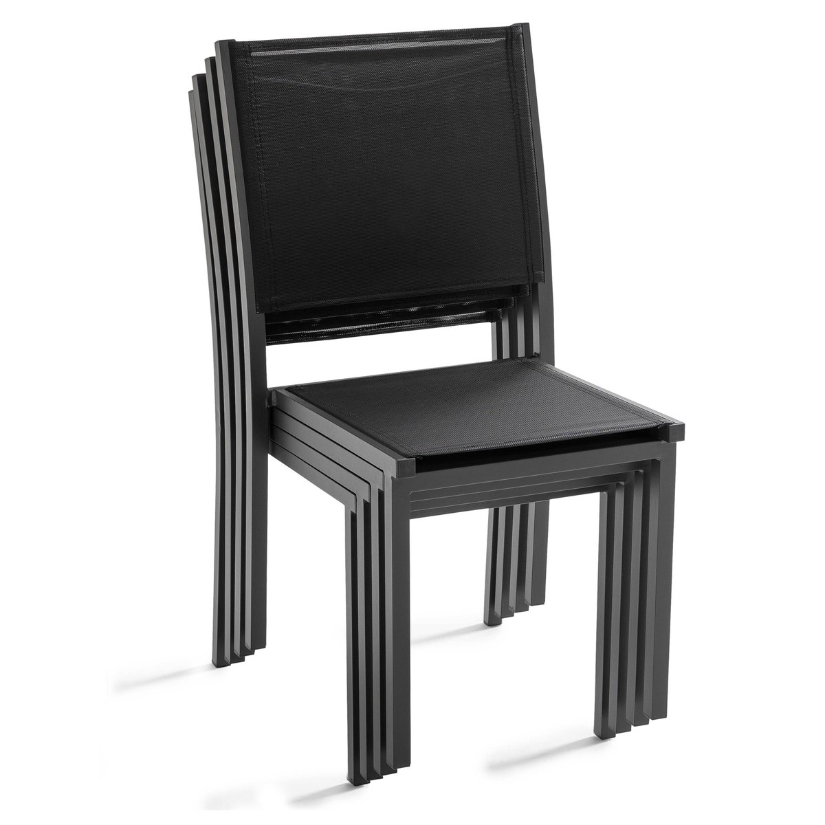 Table de jardin rectangulaire extensible en aluminium avec 8 chaises, BUTTERFLY noir, OVIALA