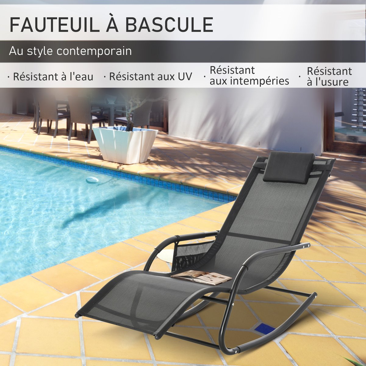 Fauteuil à bascule Métal Noir noir, OUTSUNNY
