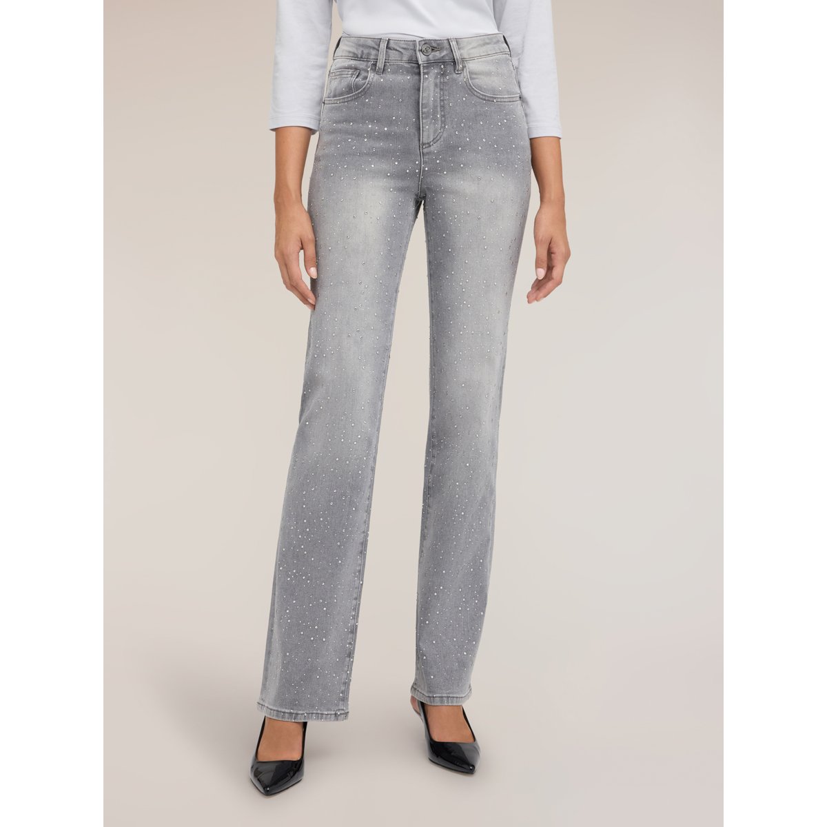 Jean large avec strass appliqués gris, MOTIVI