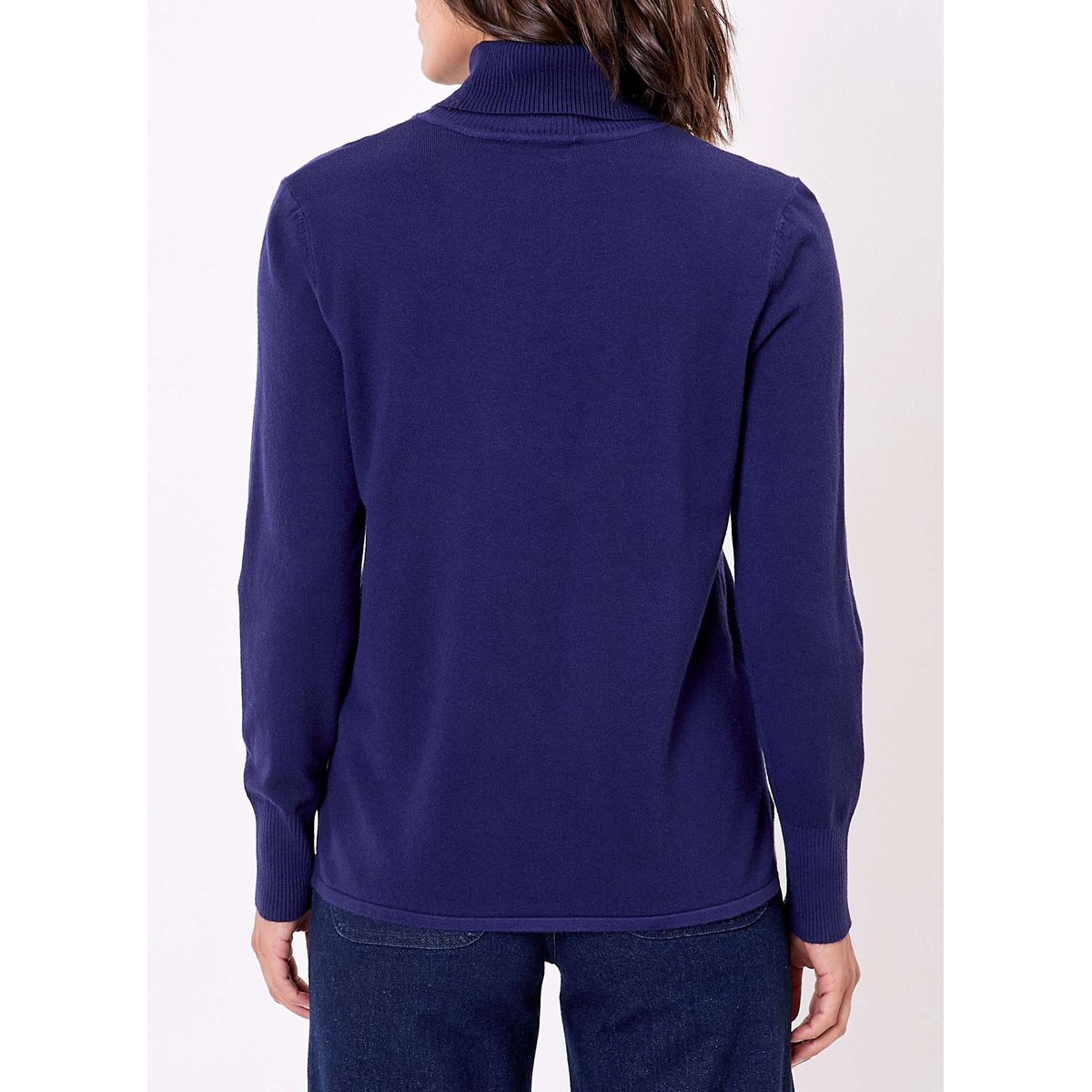 Pull maille col roulé uni BHOLA bleu navy, LA FIANCÉE