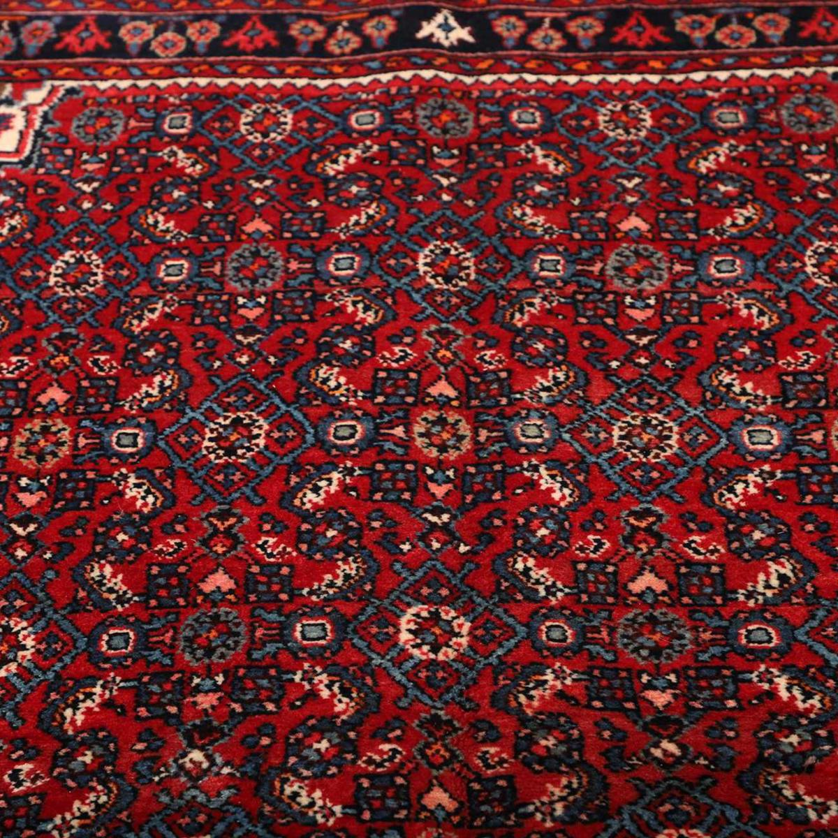 Tapis d'orient au motif oriental, noué à la main, HAMADAN 4 bordeaux, beige, bleu, UN AMOUR DE TAPIS