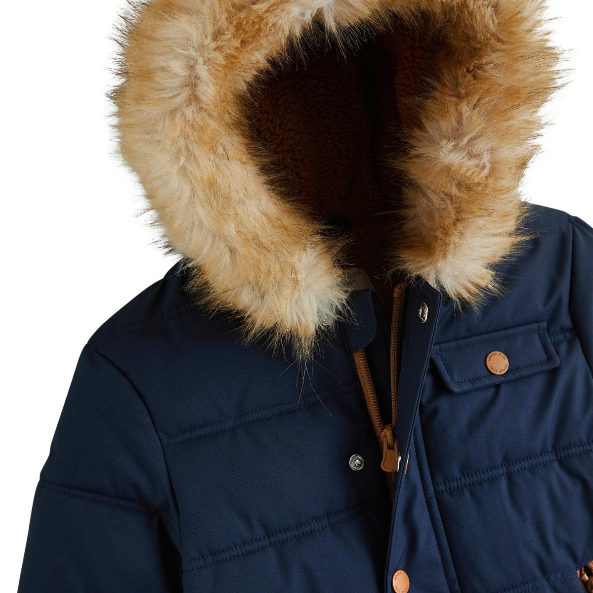 Doudoune enfant imperméable doublée sherpa avec capuche Louis bleu, PETIT BEGUIN