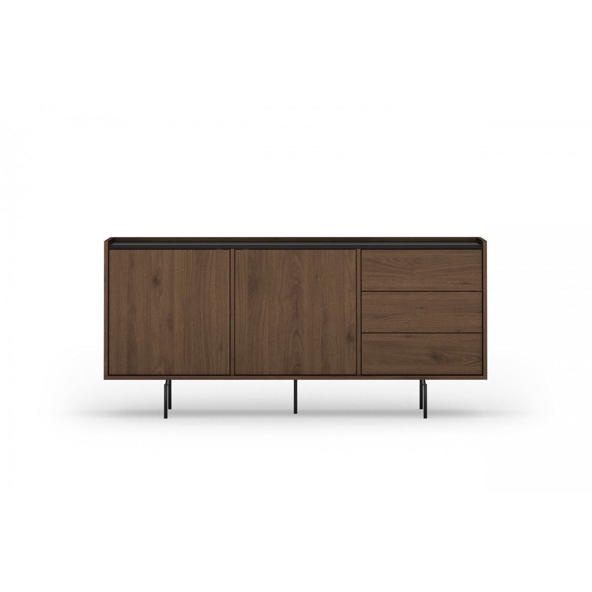Buffet bas en  2 portes 170 cm, FREDA noir et noyer, BOBOCHIC