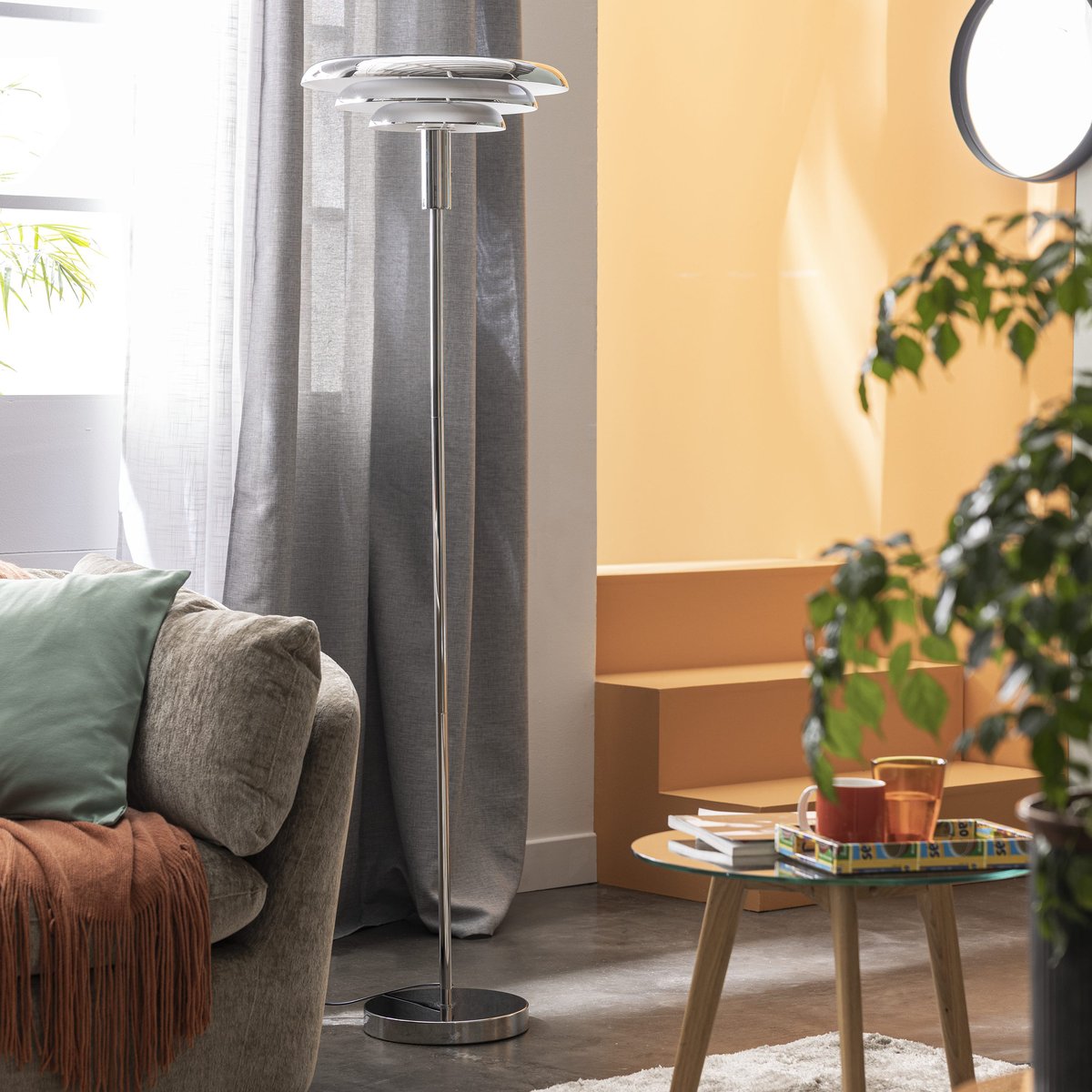 Lampadaire en acier, PRUNELLA gris / argent, INSPIRE